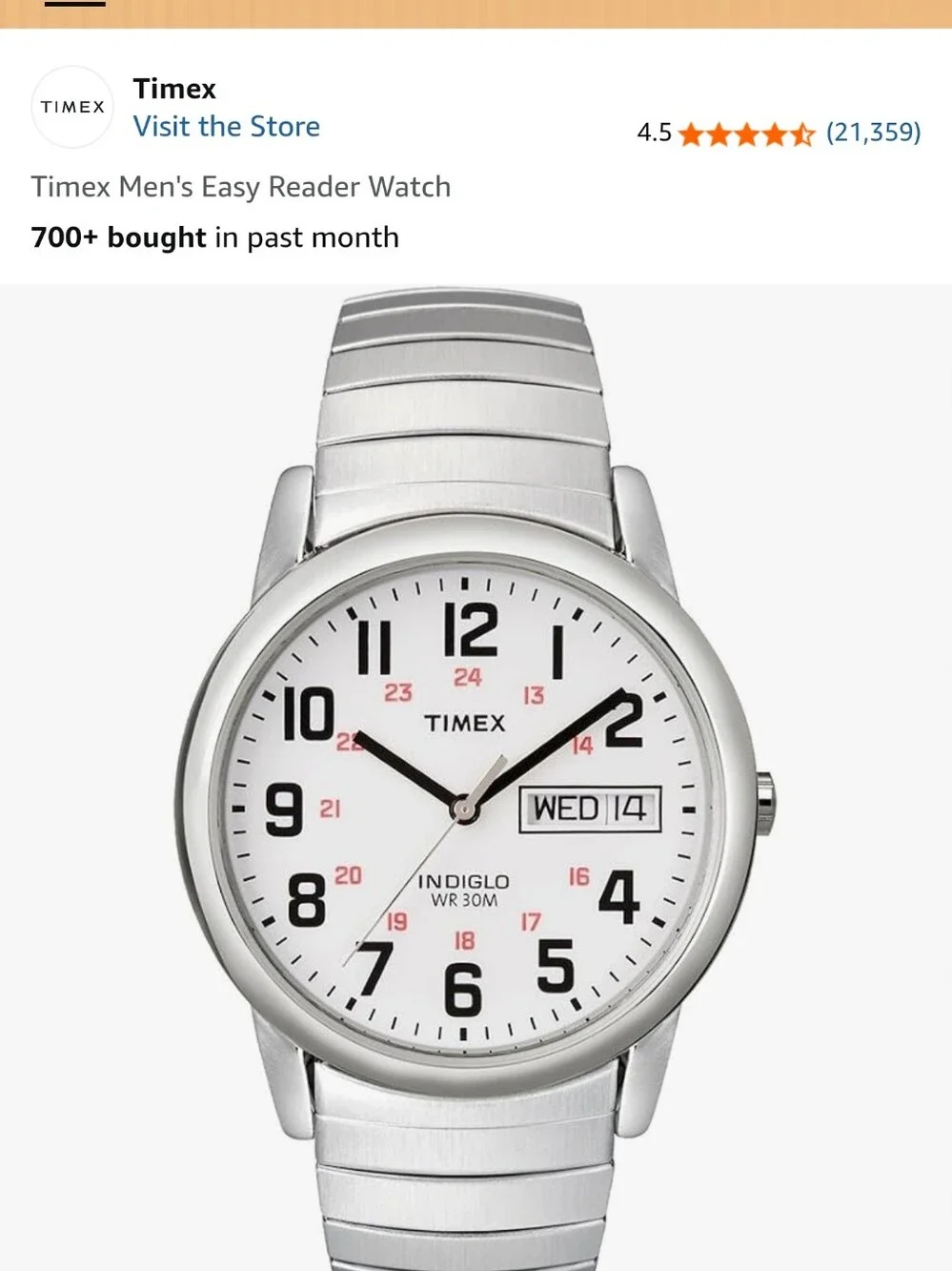 Timex White Dial Watch with Silver-Tone Bracelet Easy To Read.